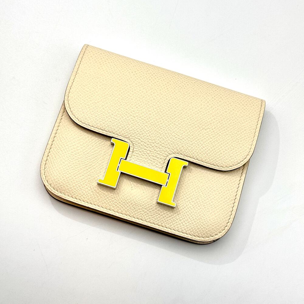 Hermes Constance Slim Wallet Epsom Ivory PHW Z Stamp Pouchette Authentic w/ COA